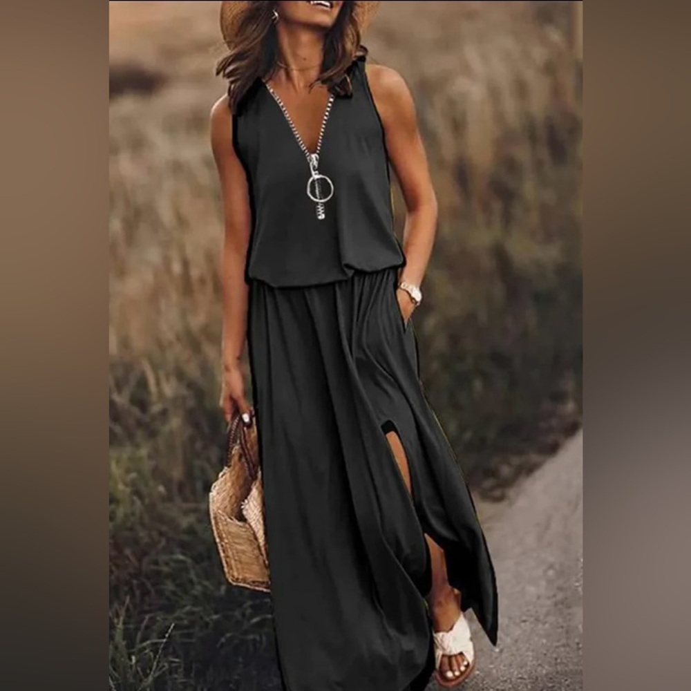 Black Sleeveless Maxi Dress Women Small S NWT
